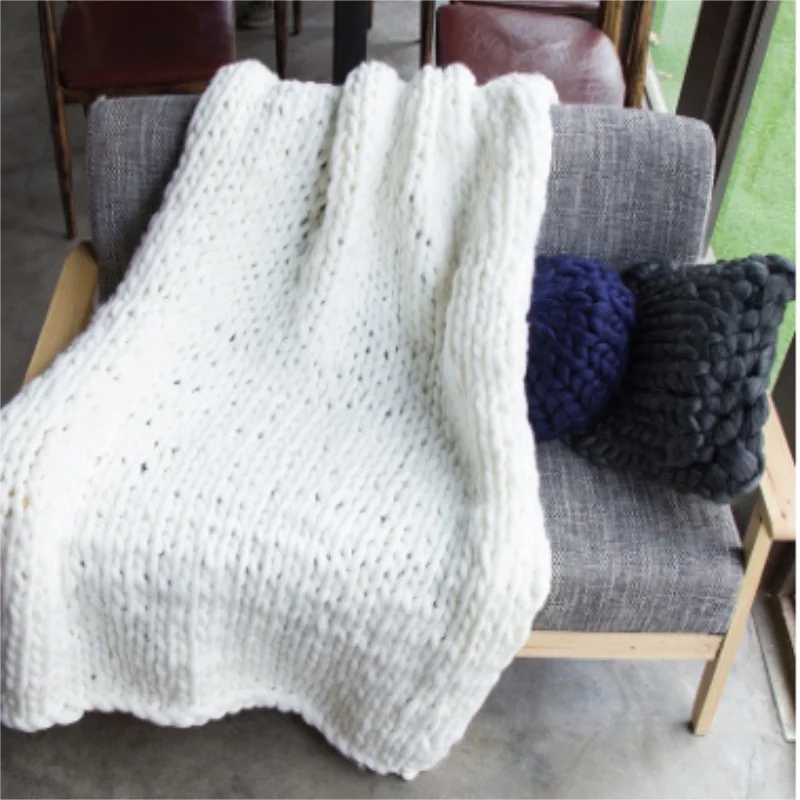 Ручное массивное вязаное одеяло большой мягкий теплый зимний лежак диван одеяло толстая пряжа мериносовая шерсть громоздкое вязаное одеяло - Цвет: 001