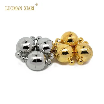 

10pcs/lot Silvery and Golden 2 Colors Metal Round Magnetic Clasps 10mm Leather Cord Bracelets Connectors For DIY Jewelry Making