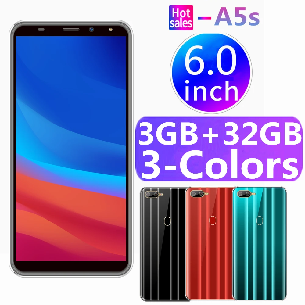 

Original Smartphones A5s 3G RAM 32G ROM 6.0INCH Android Unlocked 8.0 MP Mobile Phones Face Recognition