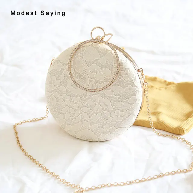 Elegant Ivory Lace Wedding Party Handbags 2018 Bridal Bags Prom Evening