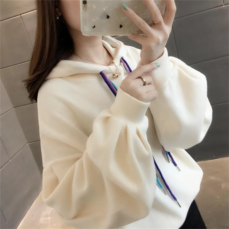 

Long Lantern Sleeve Womens Hoodies Sweatshirts Oversized Tracksuits Sudadera Hooded Pullovers Tops Sweat Femme