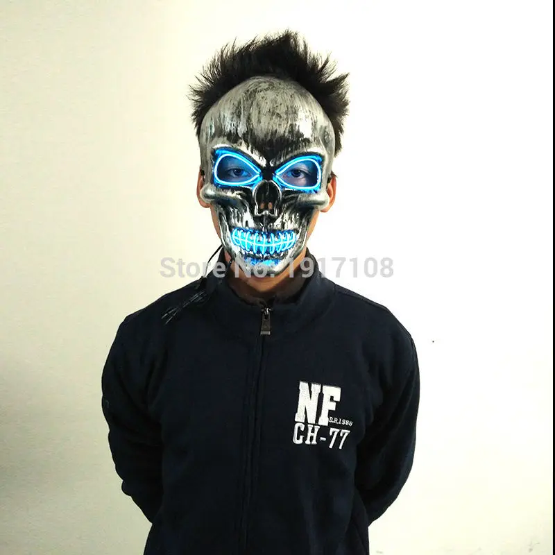 

Hot Sales 100 pcs LED Neon Light EL Wire Halloween Mask Party Mask Fashion Ghost Skull Mask For Glowing Wedding Party Decoration