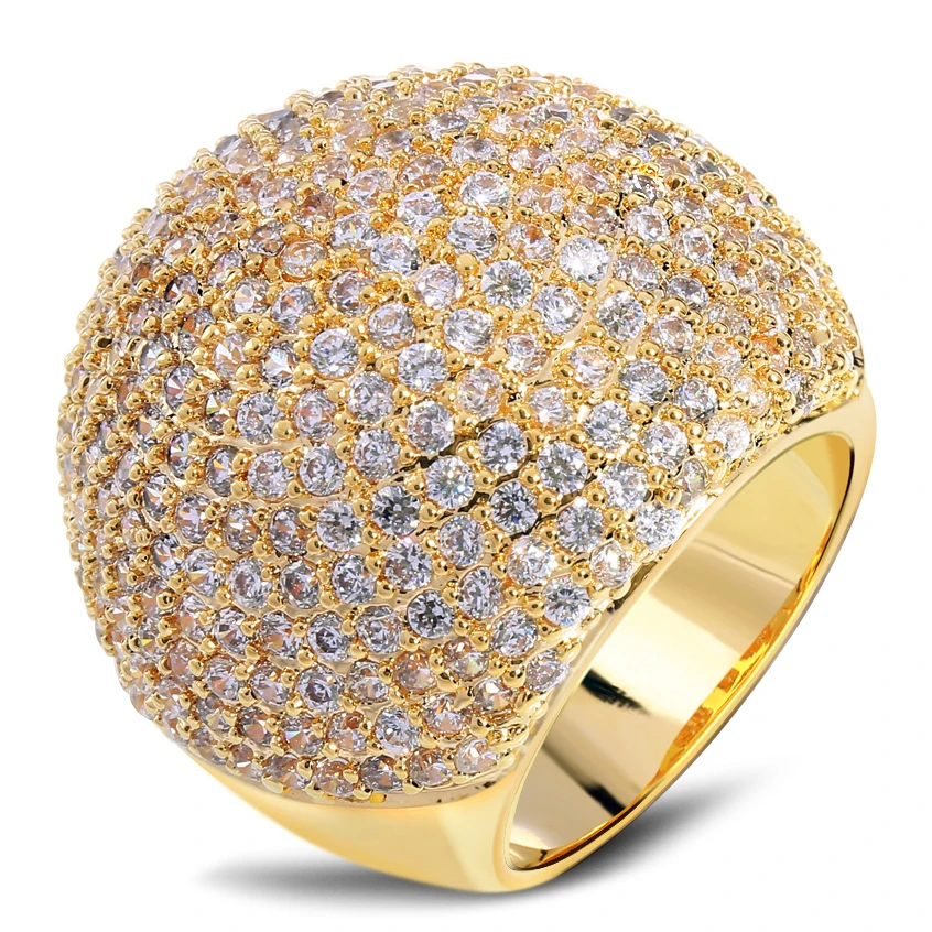 Jewelry Micro Paved Zirconia Copper Plated 18k Gold Ring For Women