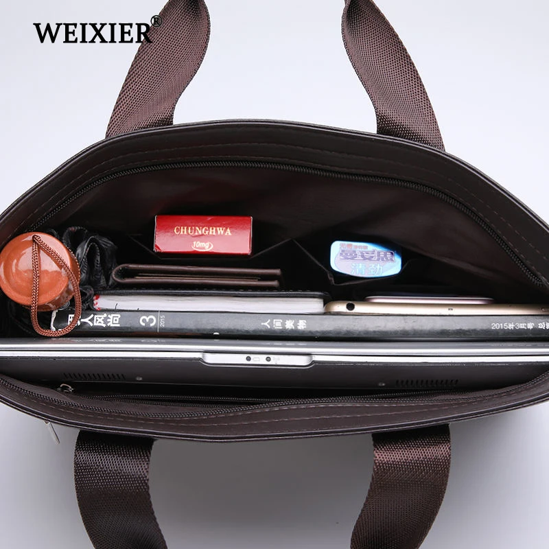  WEIXIER Men PU Leather Shoulder Fashion Business Bags Handbags Black Bag Men For Document Leather L - 32967698332