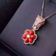 Натуральные красные коралловые драгоценный кулон S925 Серебряный натуральный драгоценный камень кулон Цепочки и ожерелья модные роскошные леопардовой расцветки женская обувь с цветами, подарок, ювелирное изделие