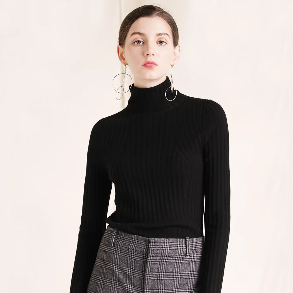 Solid elastic knit turtleneck slim pullovers wool sweater 2018 new women autumn winter basic long sleeve sweater
