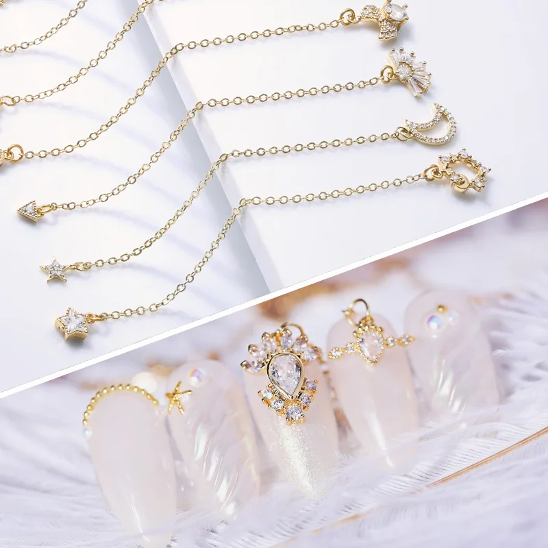 

1 PCS Nail Charms Alloy Drill Chains Mixed Shape Ornament Bling Rhinestones Studs 3D Charms Nail Art Decoration Accessories