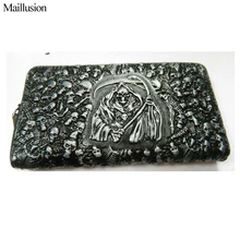 Maillusion Hommes Portefeuilles Véritable En Cuir Gents Portefeuille Bracelet Vintage 3D Crâne Mâle Embrayage Cartera D’argent Célèbre Marque Porte-Monnaie