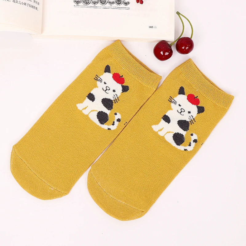 Женские носки с милыми животными; удобные хлопковые короткие Носки с рисунком кота, кролика, пингвина; милые короткие носки; забавные носки - Цвет: 9