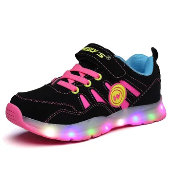 

2017 Autumn Winter Children Luminous Sneakers Kid Light Shoes Vibration Flashing Shoes for Girls&boys Basket Led Slippers