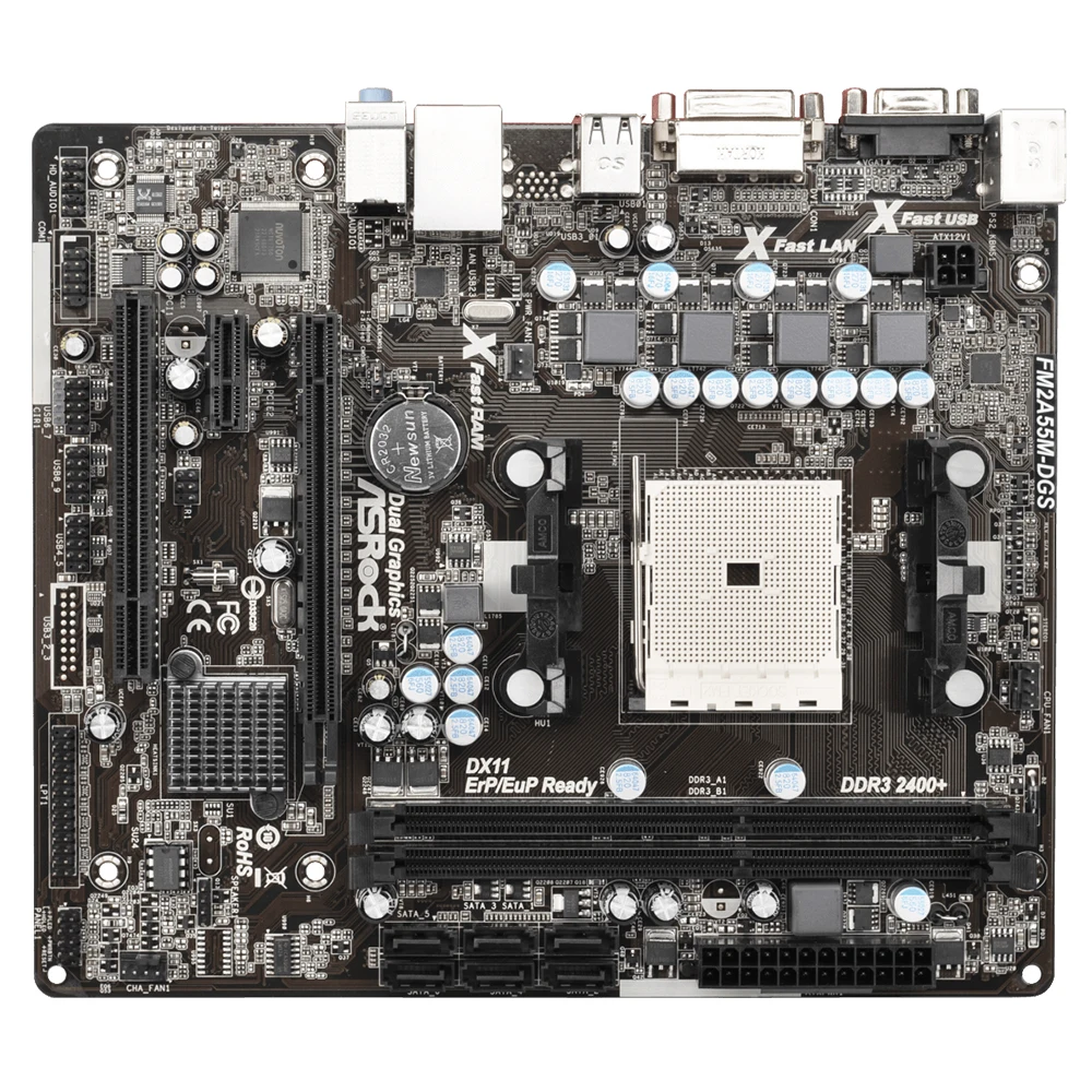 Материнская плата ASRock FM2A55M-DGS A55 Socket FM2 DDR3 8 Гб/для процессора AMD A8-5500 3,0 ГГц комплект из 4 предметов