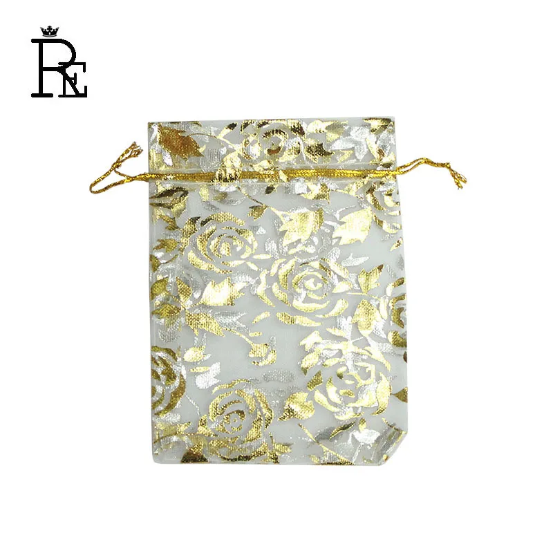 

RE Wholesale 100pcs/lot 17x23cm Rose Gold Bronzing Organza Bags White Jewelry Packaging Bags Wedding Favor Gift Candy Pouches