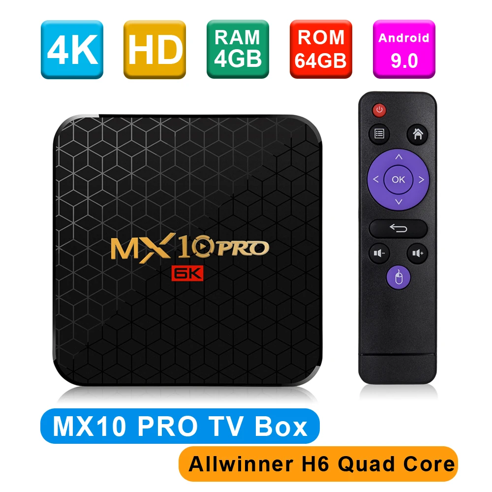 MX10 PRO tv Box Android 9,0 4 Гб ОЗУ 32 ГБ/64 Гб ПЗУ 2,4 г WiFi Allwinner H6 UHD 4 K умный медиаплеер USB3.0 H.265 VP9 телеприставка