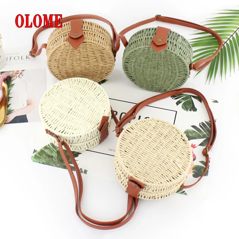 

Women Summer Rattan Bag 2019 Round Straw Bags Handmade Woven Beach Cross Body Bag Circle Bohemia Handbag Bali Box Dropshipping