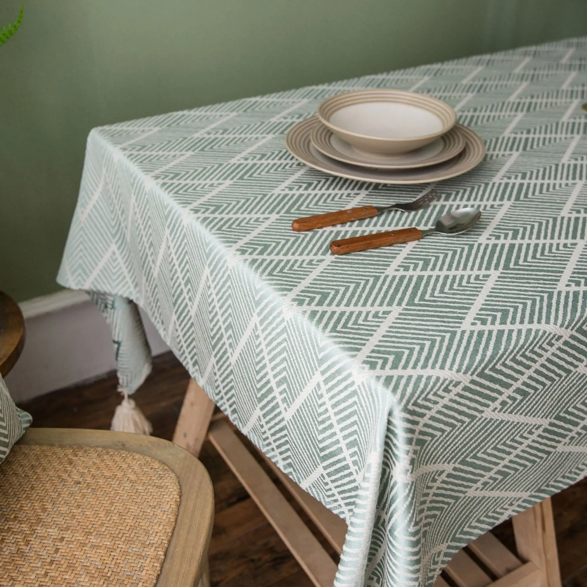  Tibetan Blue Waterproof Jacquard Tablecloth Tri-color tasseled Tablecloth American Rural Household 