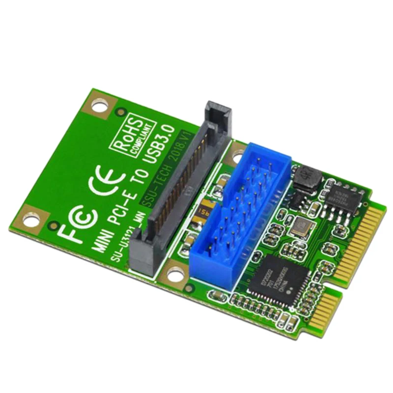 Мини Pci-E к Usb3.0 адаптер карты мини Pcie To19-Pin 20Pin Usb 3,0 карта расширения с 15Pin Sata порты питания для настольных ПК - Цвет: Зеленый