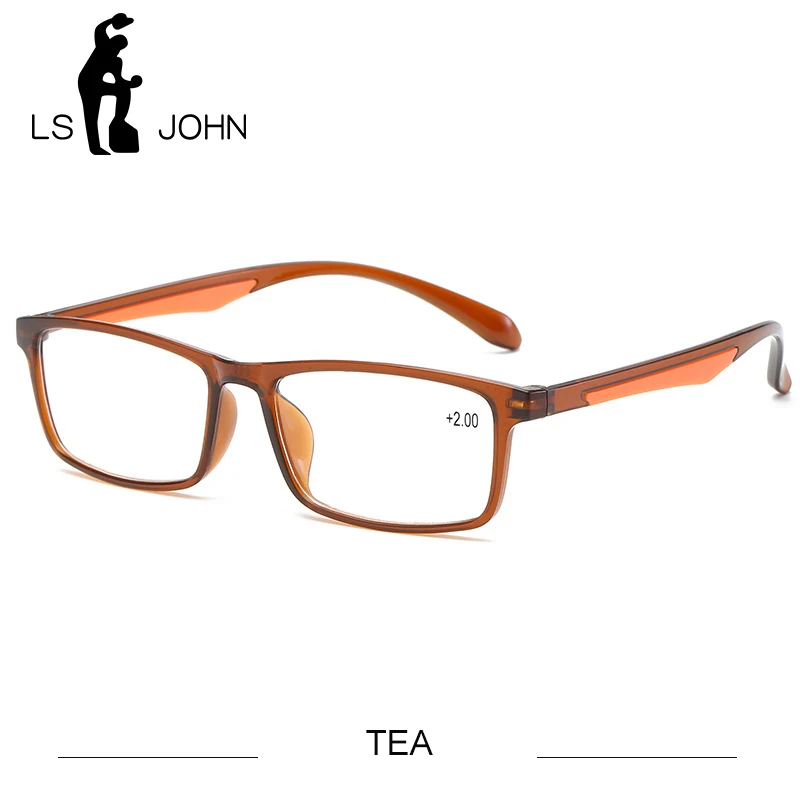 LS JOHN, ультра-светильник TR90, очки для чтения, для мужчин и женщин,, прозрачные линзы, очки для пресбиопии+ 1,0 до+ 4,0, антибликовое устройство чтения - Цвет оправы: TEA