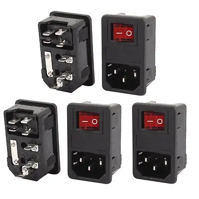 

5Pcs IEC 320 C14 Inlet Socket w Fuse w I/O Red Light Rocker Switch AC250V 10A