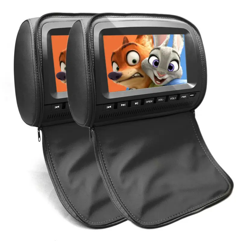 

2x 9 Inch Black Leather Cover Headrest Car Monitor with Car DVD Player Support Video Games USB/SD/FM/Speaker Wireless headphone