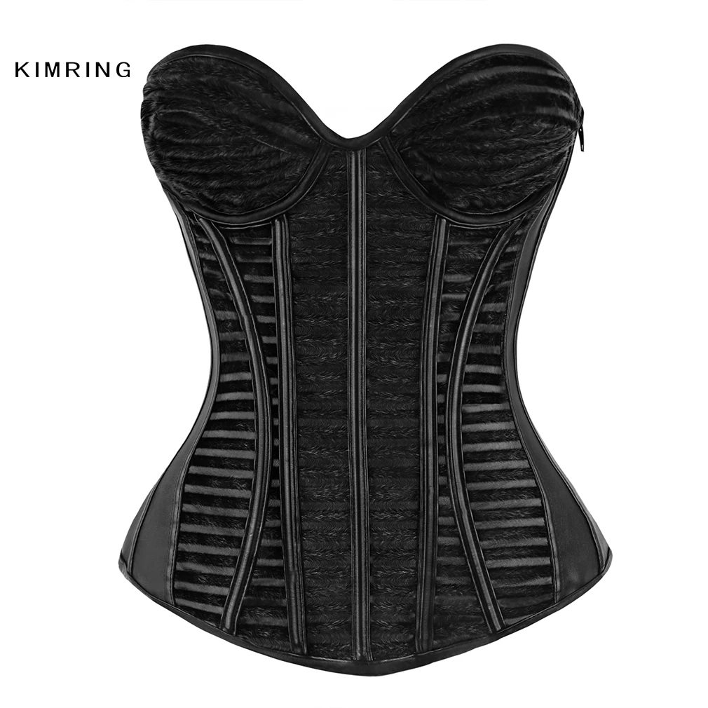 

Kimring Steampunk Gothic Corset Women's Faux Leather Burlesque Clubwear Lace up Boned Corset Waist Trainer Bustiers Corset