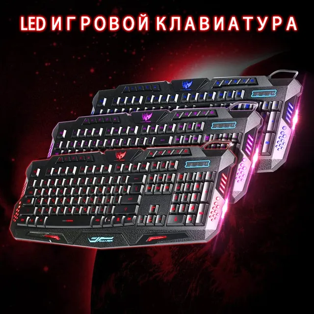 Special Price English/Russian Backlight Wired Keyboard Red/Purple/Blue LED Backlit Keyboard Computer Gaming Keyboard USB for LOL PC Laptop