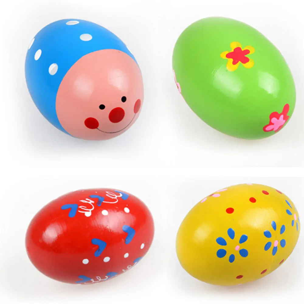 Colorful Orff Egg Shape Baby Handbell Rattle Wooden Round Toys Newborn Baby Appease Learn Toys