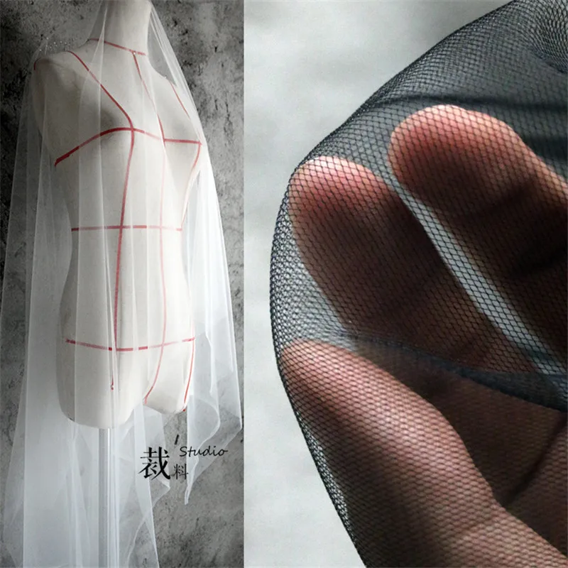 

45cm*160cm/piece Diamond mesh super transparent elastic smooth designer mesh fabric wedding dress dress see-through dress fabric