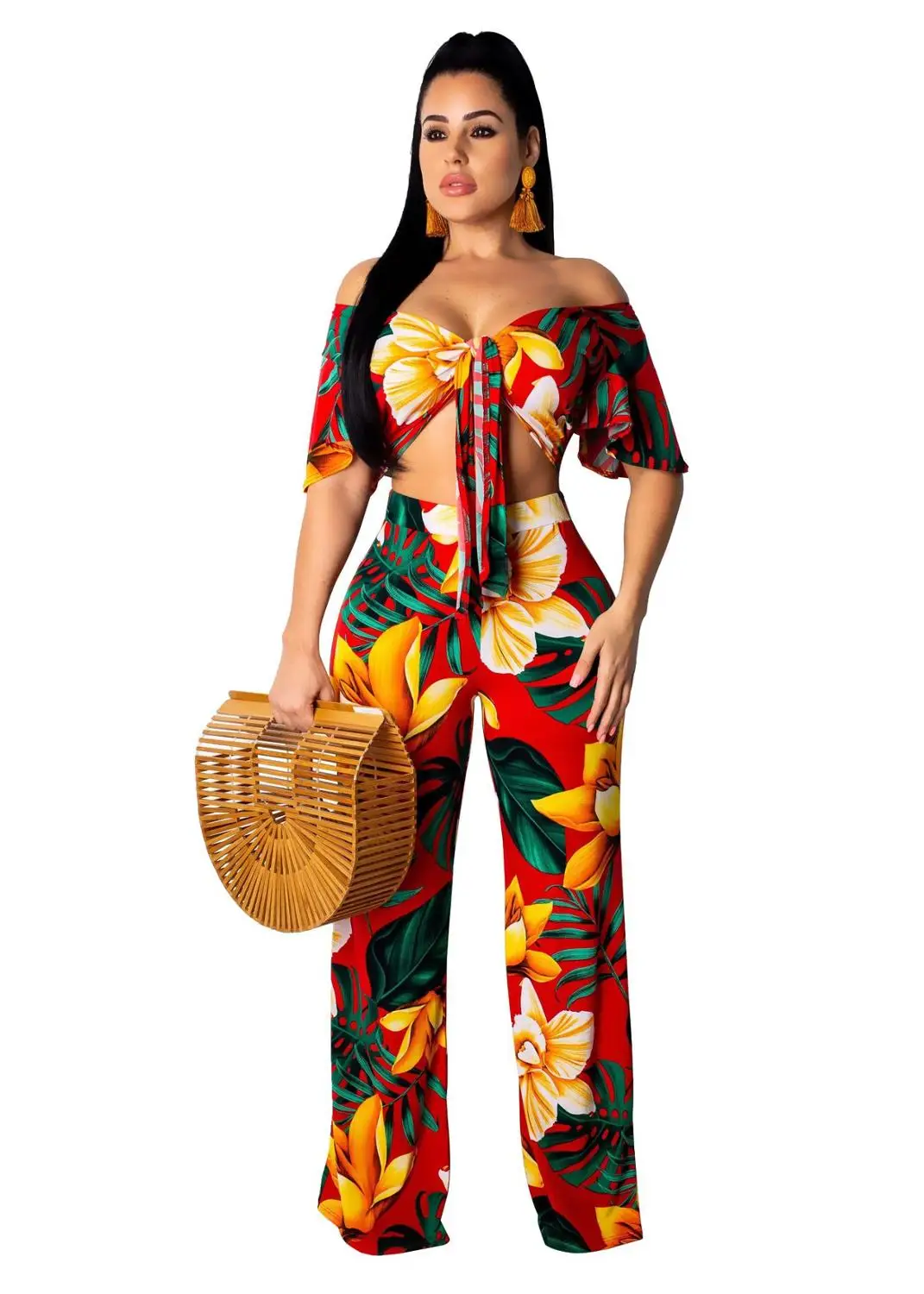 Summer Clothes For Women Two Piece Crop Top And Long Pants Elegant Boho