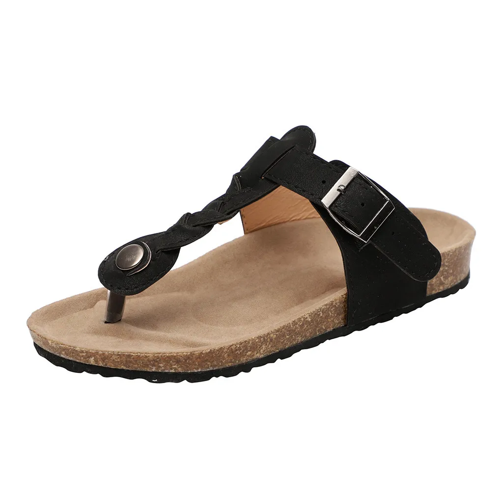 Jaycosin/Женская обувь; повседневные шлепанцы; женские летние плетеные пляжные сандалии на плоской подошве; элегантная обувь в римском стиле - Цвет: Black