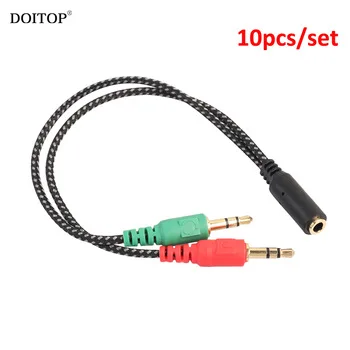 DOITOP 10pcs/set 3.5mm Earphone & Microphone Jack Plug Male to 3.5mm Female Audio Cable Earphone Microphone Mic Splitter Adapter