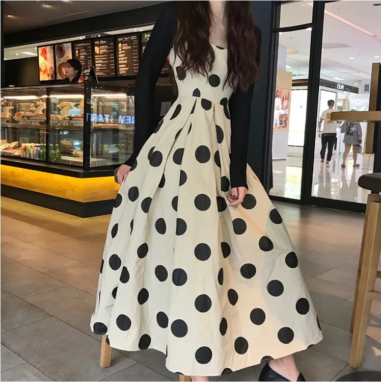 

2019 hot selling women's fashion long dot dresses sets girls casual summer holiday beach nice ball dress black size XL M S #A189