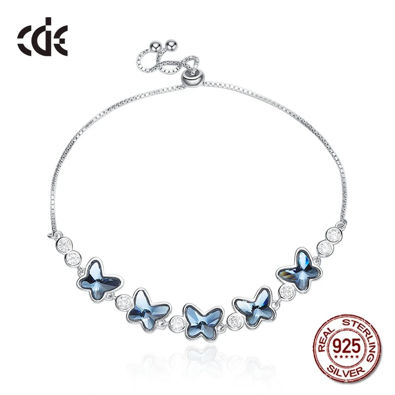 

100% S925 Sterling Silver Butterfly Crystals from Swarovski Bracelet for Women Fashion Christmas & Valentine's Day Gift Jewelry