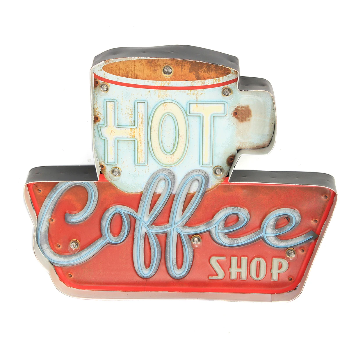 

355 x 290 x 50mm LED Mental Light Vintage Coffee Shop Sign Bar Room Wall Hanging Decoration