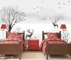 Изготовление размеров под заказ 3D фотообои Фреска гостиная диван фон обои ручная роспись лес Лось живопись обои домашний декор