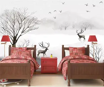 

Custom Size 3D Photo Wallpaper Mural Living Room Sofa Backdrop Wallpaper Hand-painted Forest Elk Painting Wallpaper Home Decor