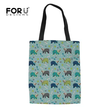 

FORUDESIGNS English Bulldog Printed 2019 Reusable Grocery Bags Canvas Shopping Bag Women Folding Handbags School Girls Totes Bag
