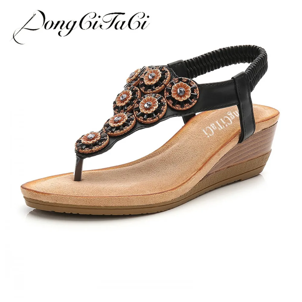 

DongCiTaCi Women Casual Wedge Sandals Gladiator Shoes Woman Bohemia String bead Crystal Flip Flop Female Summer Sandals 36-42