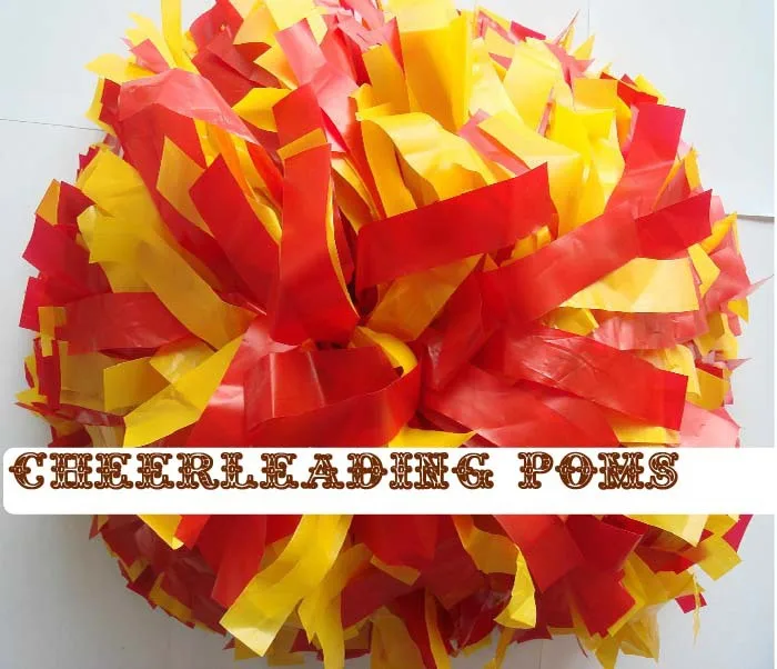 cheerleading Pom poms custom color plastic red and yellow handmade new