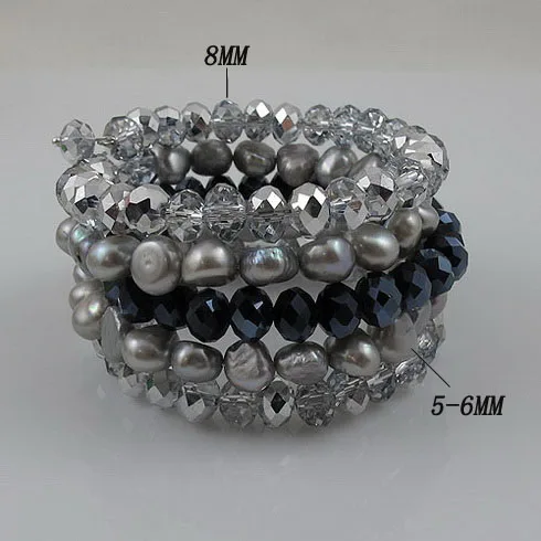 

Unique Pearls jewellery Store, Perfect Lady's Gift Jewelry 5rows Gray Blue Color Crystal Beads Gray Freshwater Pearl Bracelet