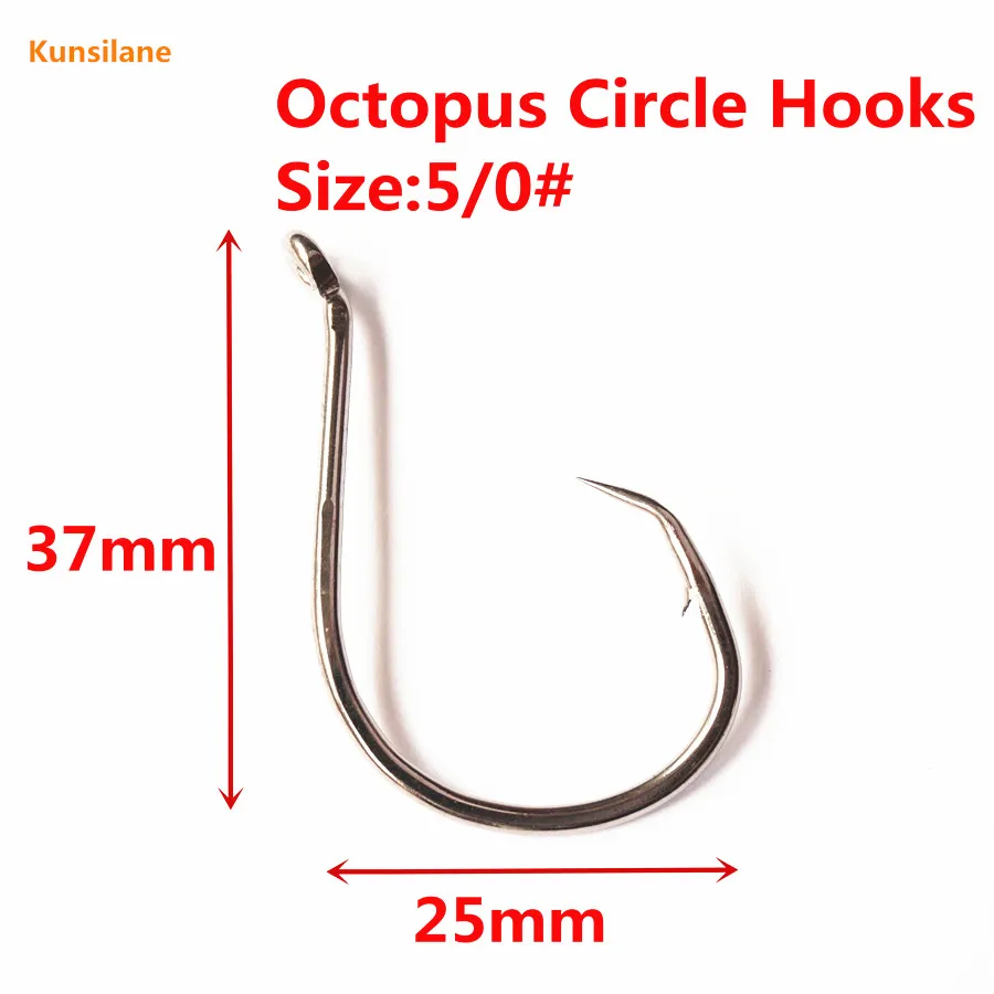 

50pcs 5/0 High Carbon Steel Chemically Sharpened Octopus Circle Fishing Hooks 7385 Ocean Fish Hook -A offset fishhooks