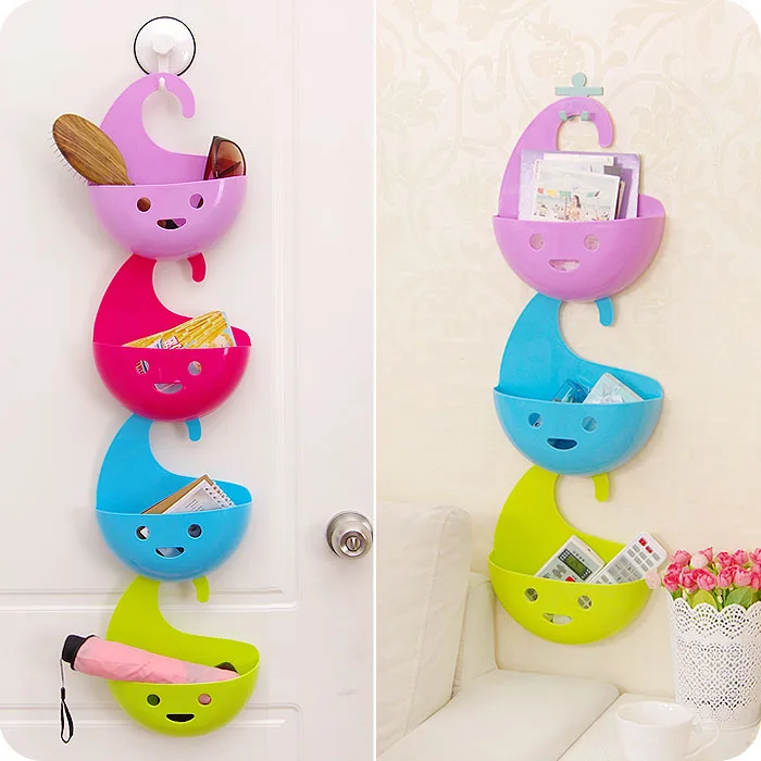Multi purpose wall mounted smiley storage basket bathroom hanging