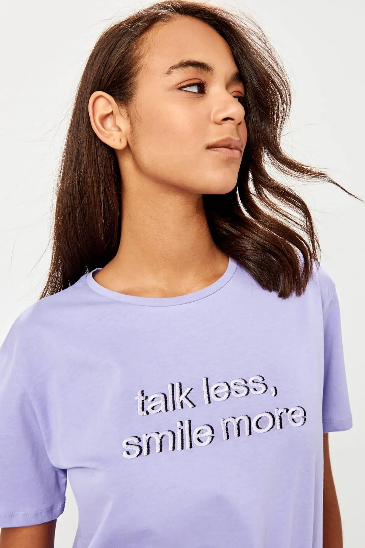 

Trendyol Purple Printed Basic Knitted T-Shirts TWOSS19TS0026