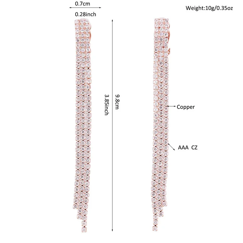 Бренд Grace Jun, 9 цветов на выбор, AAAAA CZ, длинные серьги-клипсы с кисточками, без пирсинга, для женщин, вечерние, свадебные, очаровательные серьги-клипсы