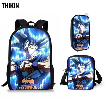 

THIKIN Dragon Ball Z Printing Kids School Backpack Super Saiyan Goku School Bags Set Mini Crossbody Bag Large Rucksack Mochilas