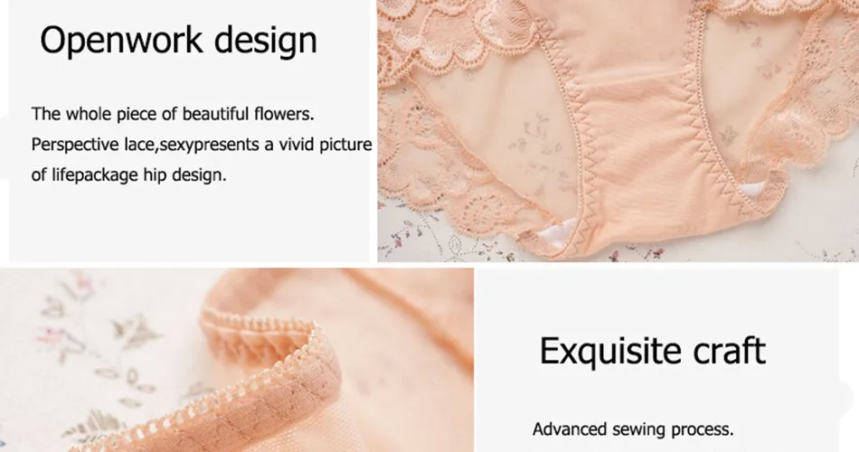 Plus Size L-XXXL Women Seamless Lace Panties Brand Women's Cotton Breathable Panty Transparent Sexy Briefs 28