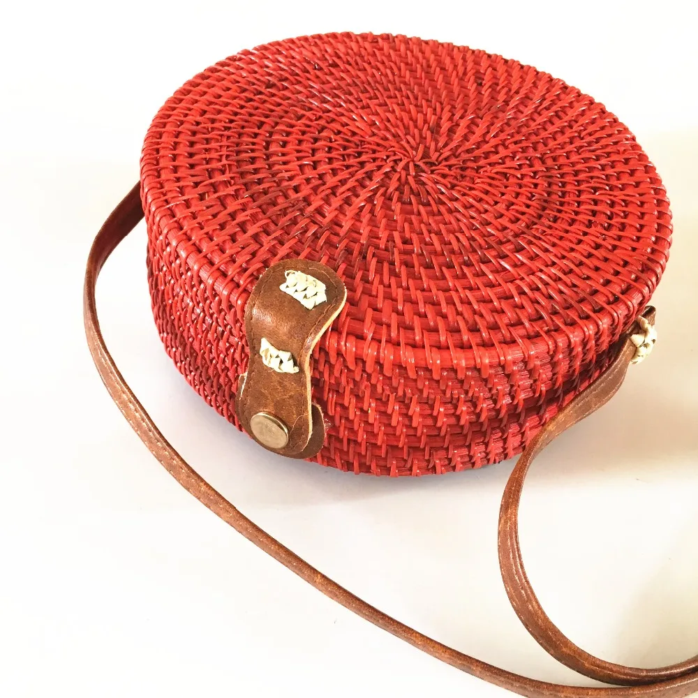 

Rattan Bags Red Straw Round Handbags for Women 2018 Ladies Fashion Crossbody Bag Bohemian Beach Shoulder Bags