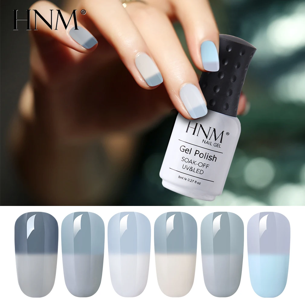 

HNM 8ml Gray and Fur Temperature Change Color UV Gel Polish Semi Permanent Varnish Thermo Changing Base Top Lacquer Gelpolish