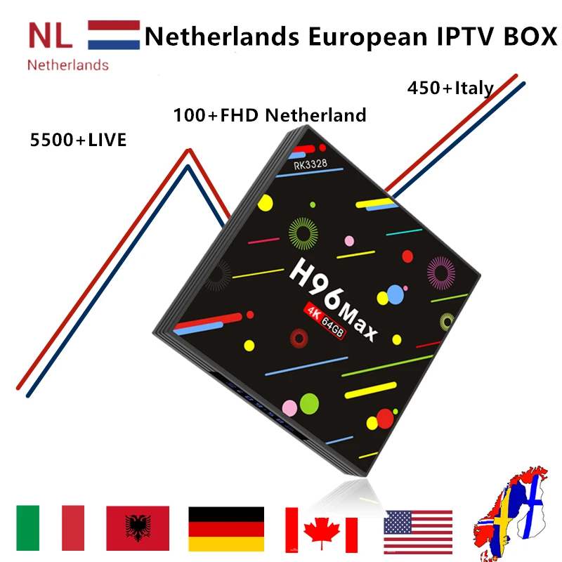 

Dutch IPTV BOX Nederlands iptv H96 MAX android TV box 9.0+ IPTV Sweden Canada Europe UK spain USA M3U adult xxx smart tv box