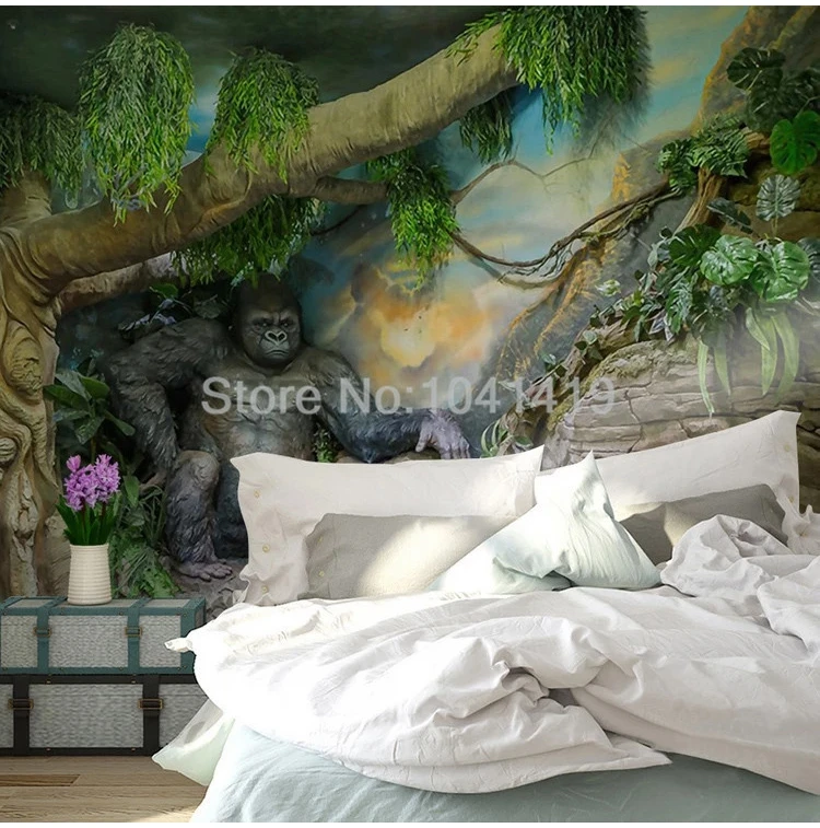 На заказ любой размер Настенные обои 3D Животные орангутанг лес фото настенная живопись дети мультфильм фон Декор стены обои