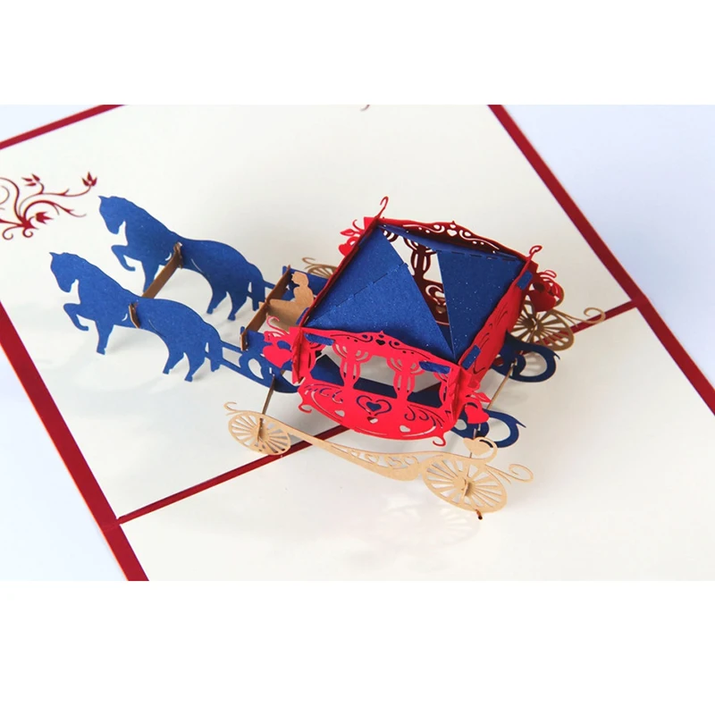  1pcs 3D Laser Cut Paper Wedding Invitations Love Carriage Cutting Greeting Pop Up Kirigami Card Cus - 32846948422